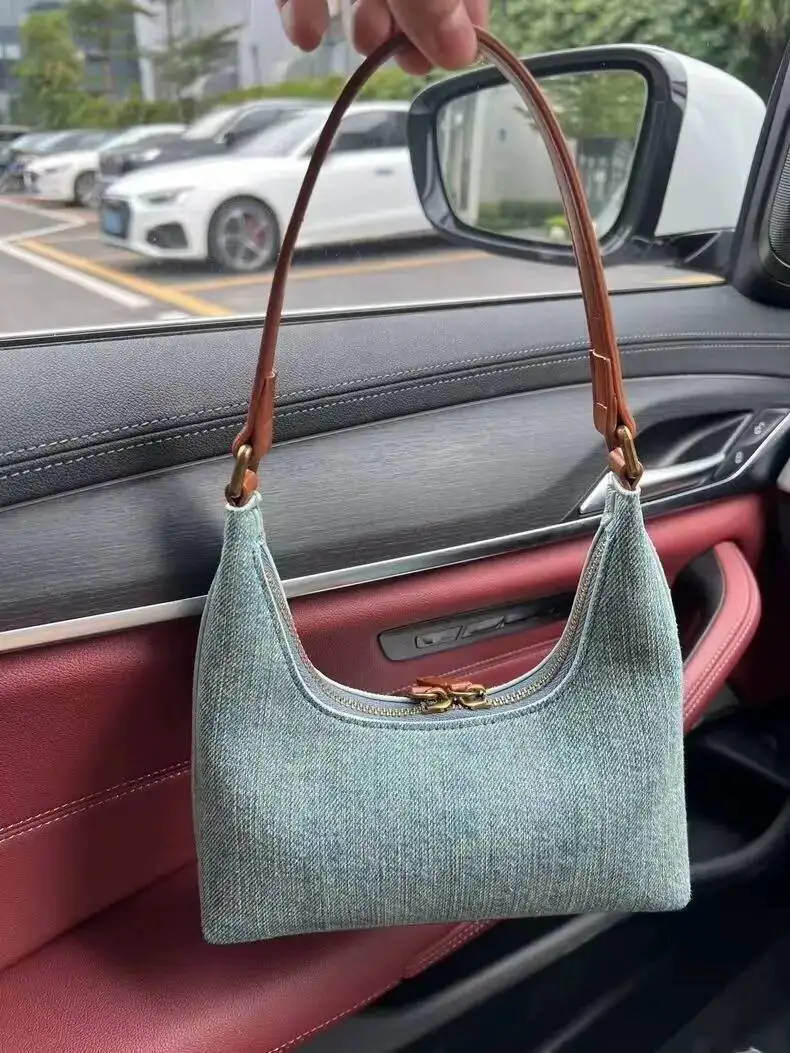 Bloom Vintage Denim Underarm Women New Retro High Street Zipper Chic Y2k Hand Bag Purse Ladies Fashion Casual Bolso Mujer