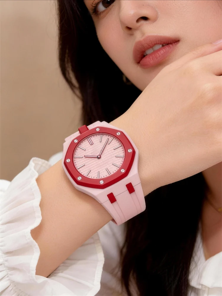 TPU Watch Band + Ceramic Bezel for Swatch x AP Royal Pop, Sport Wris Strap with Protective Frame, Replacement Belt Accessories