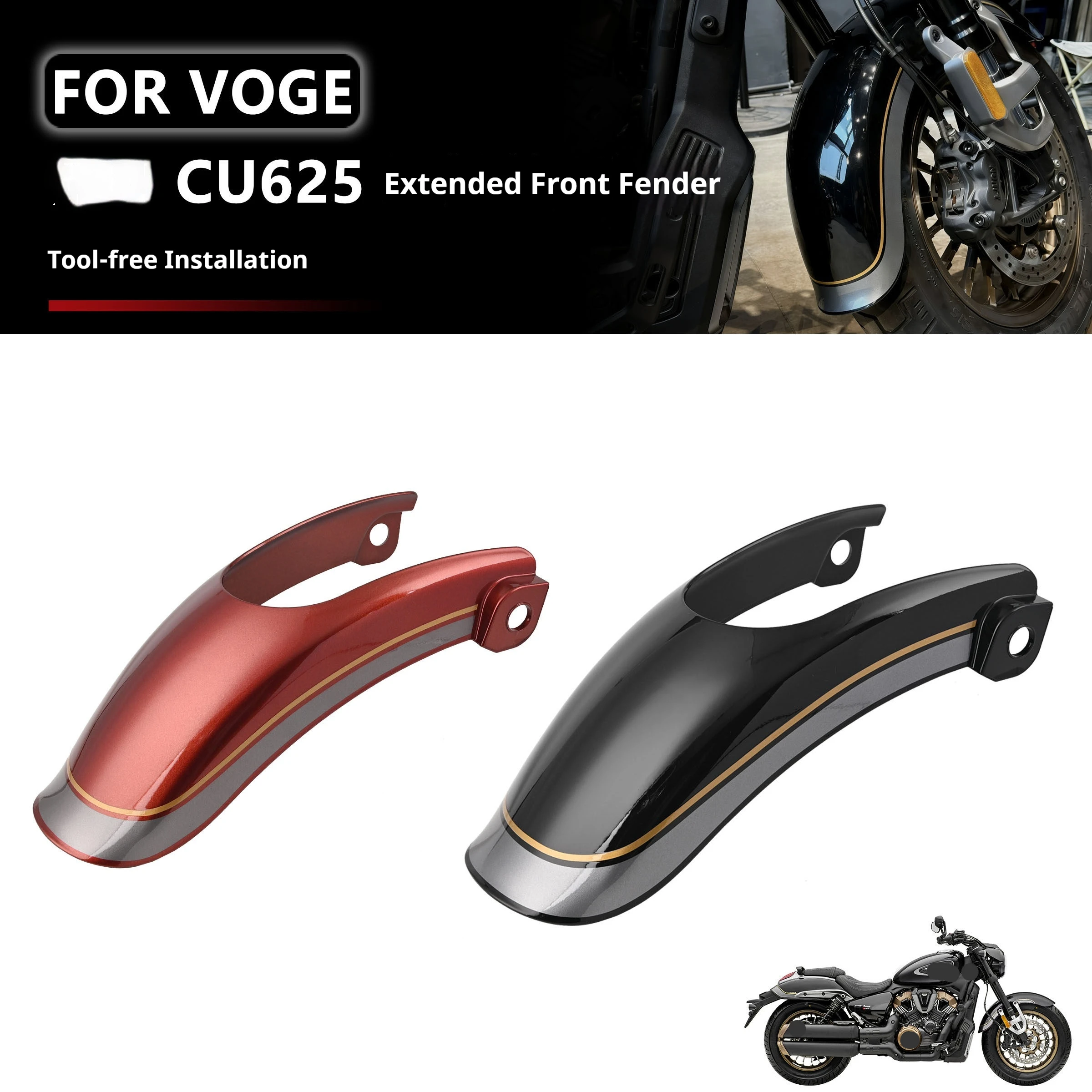Extended Widened Front Fender Splash Guard Waterproof Mudguard for VOGE CU625 Motorcycle Mod Parts No Drill Installation