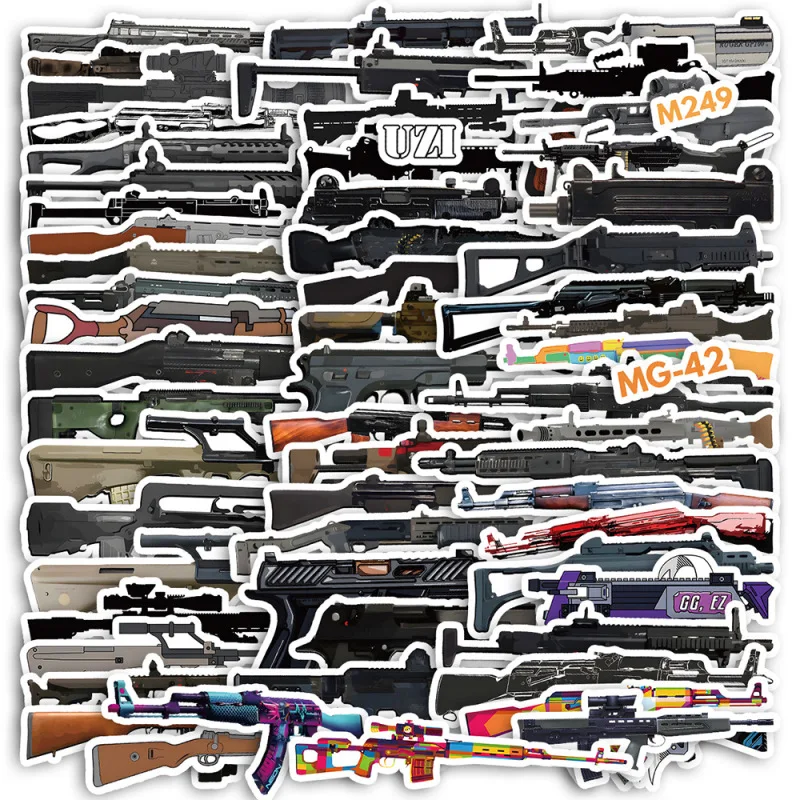 10/30/60Pcs Military Style Gun Stickers Cartoon Graffiti Waterproof Sticker Handbook Luggage Suitcase Notebook Laptop Motorbike