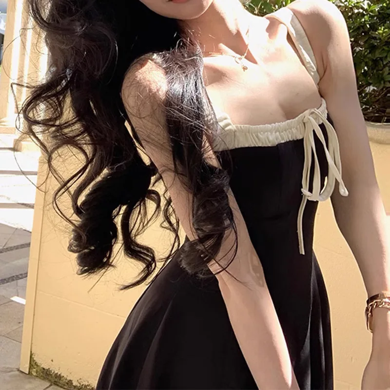 French Fashion Midi Dresses Women Summer Elegant Spaghetti Strap Female Clothes Sexy Evening Party Backless Prom Dress Платье