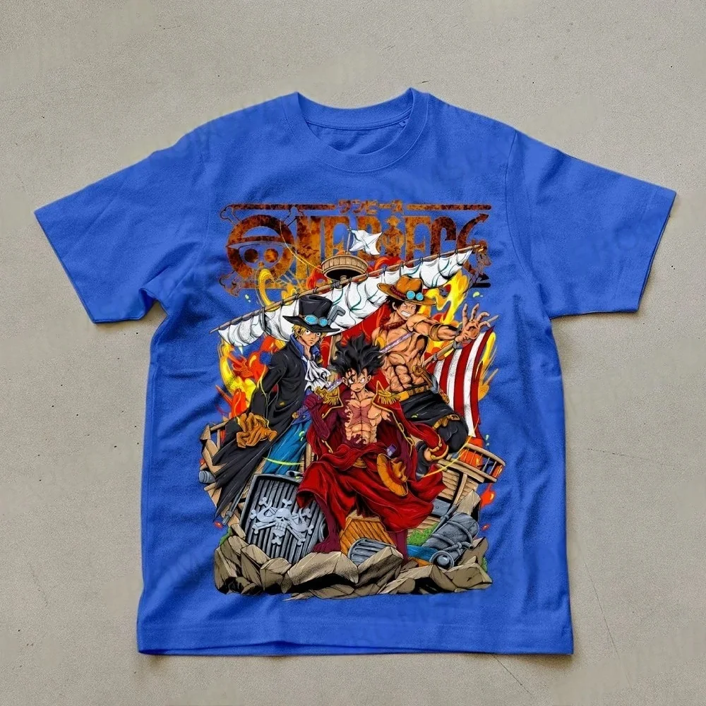 Цельная мужская футболка Monkey D. Luffy Portgas D. Ace, летняя аниме-осенняя детская футболка с короткими рукавами для мальчиков, повседневная одежда для родителей и детей