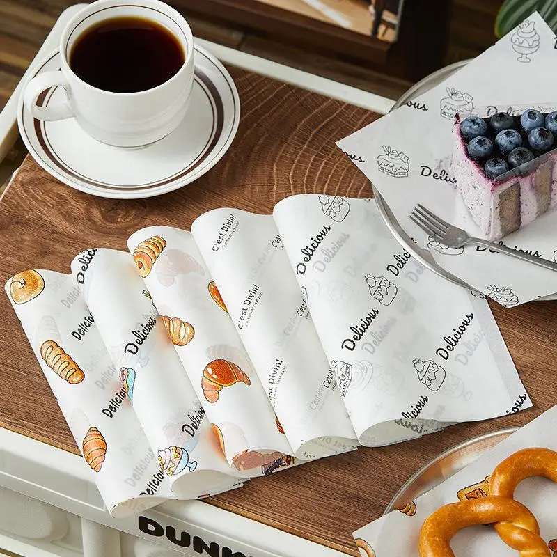 50Pcs Greaseproof Food Wrapping Paper With Cute Cartoon Prints Oil Resistant Surface For Baking Sandwich Wrapping Picnic Use