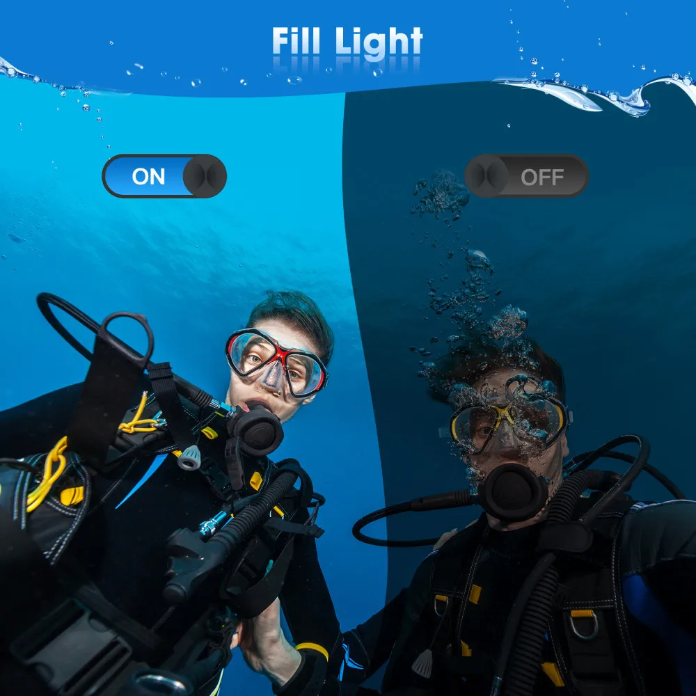 Câmera subaquática 4k, câmera à prova d'água de 11 pés com cartão de 64gb, 48mp, autofoco, tela dupla, selfie, câmera subaquática para mergulho com snorkel