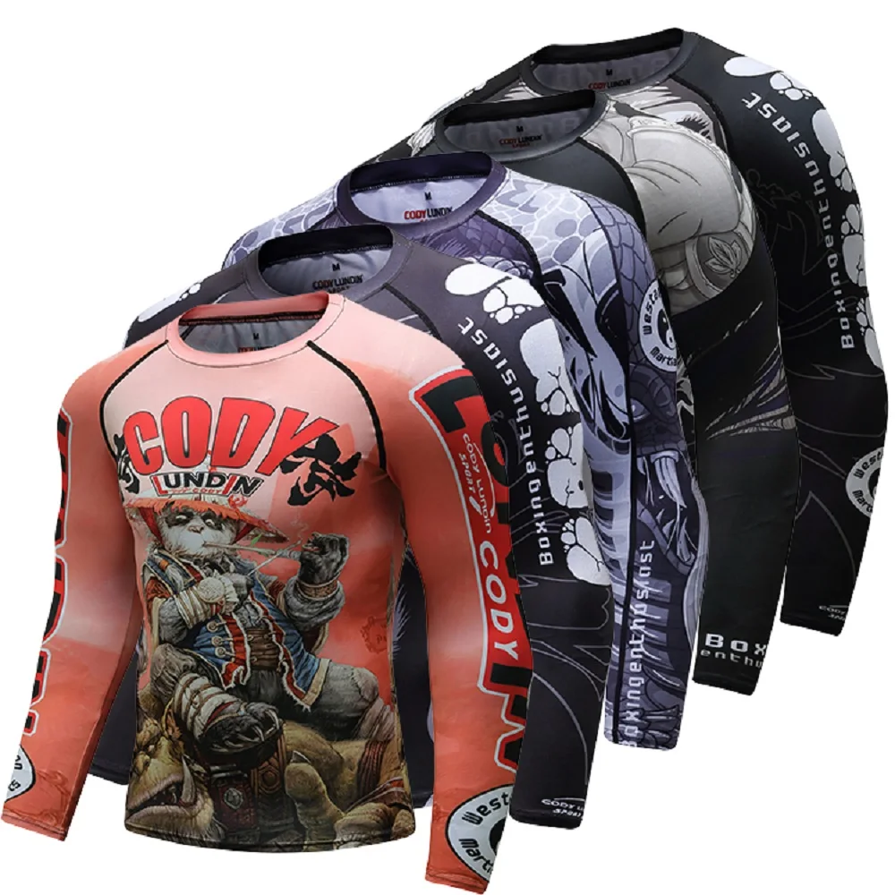 Cody Lundin Men Compression Running Fitness Rash Guard Sublimation Lion Printed Long Sleeve MMA jiu jitsu BJJ Rashguard For Men