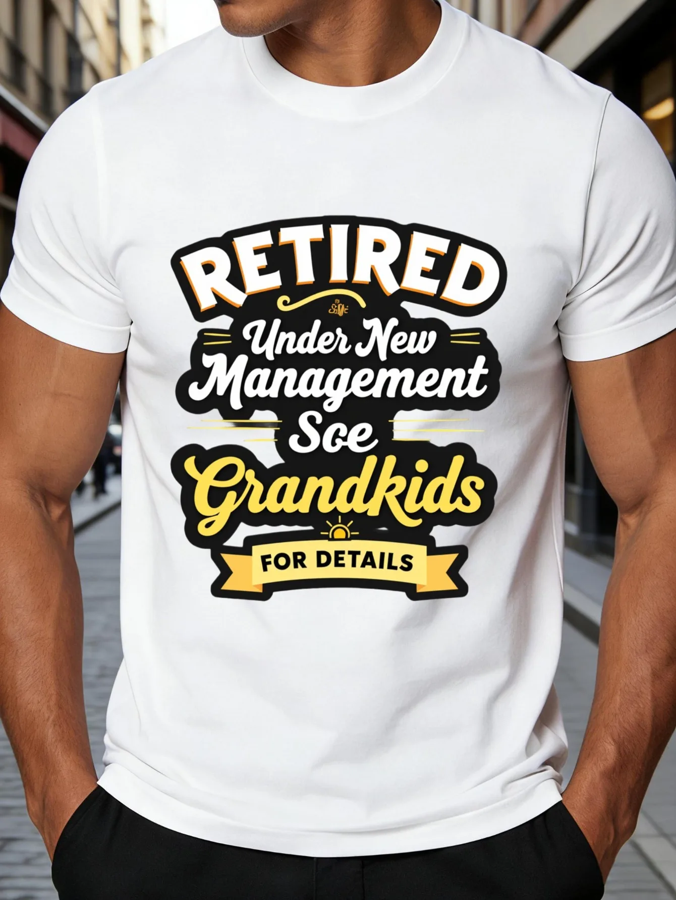 Casual Graphic Men's T-Shirt: after Retirement, the New Management Changed to Soe Grandkids for a Humorous Design with Details, Perfect for the Retirement Season, an Ideal Gift for Grandparents