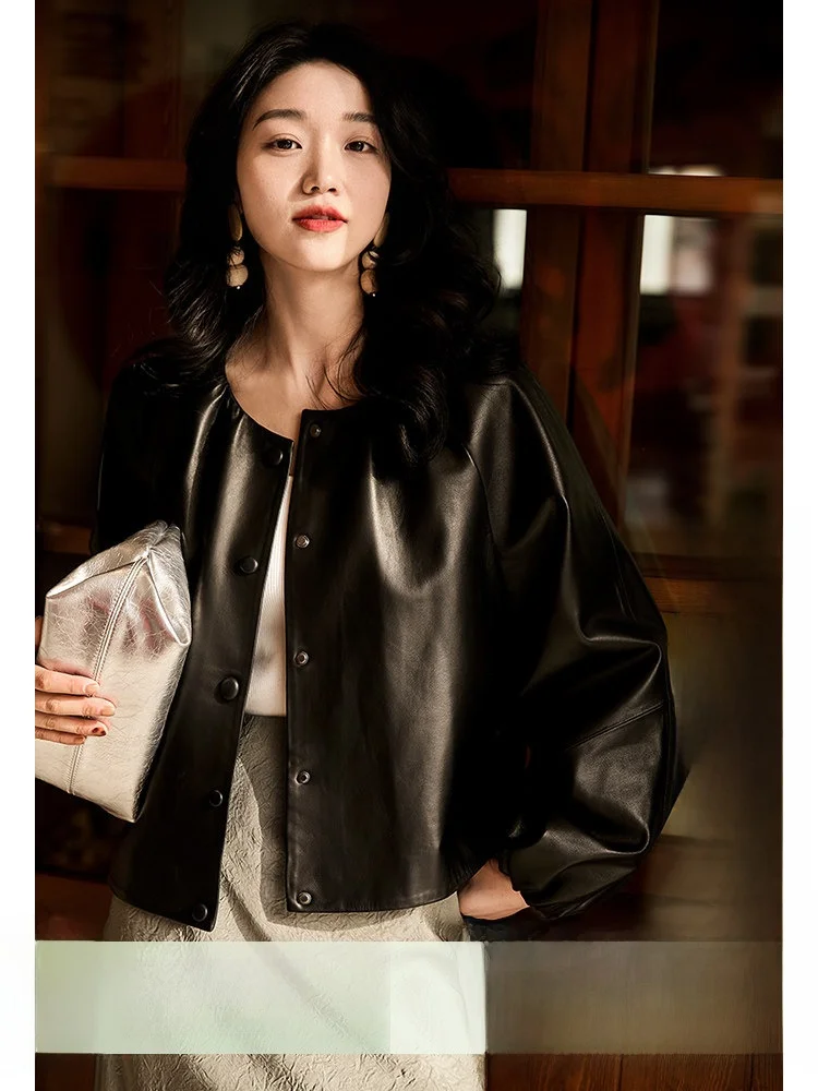 

Cloud-Like Light eepskin Leather Jaet Loose round Ne Bubble Sve Women's Spring Faion Outerwear by Xhange