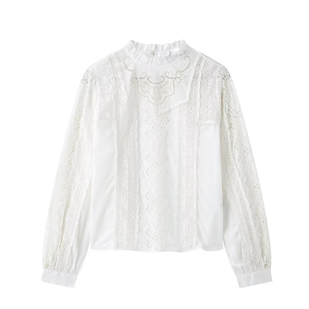 

Women's Fashion Versatile Solid Color Hooded Shirt Top Spring New Embroidered Romantic Round Neck Shirt