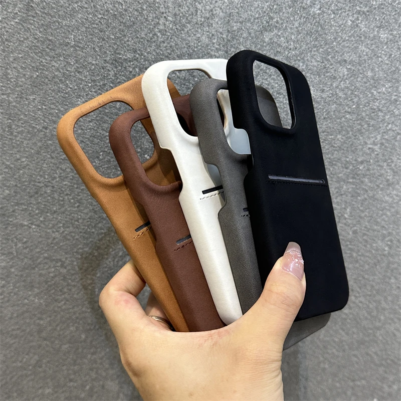 Luxury Matte Leather Slot Card Wallet Case For iPhone 16 Pro Max 15 14 Plus 13 12 With Wrist Strap Lanyard Cord Shockproof Cover image 3