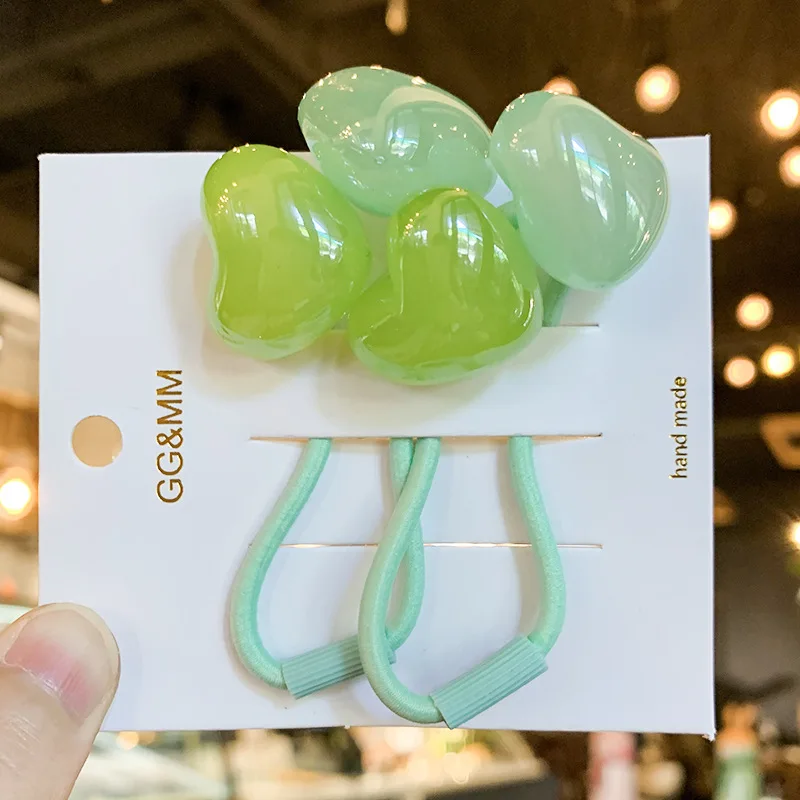 Hair Ties Candy Color Contrast Heart High Elastic Soft Durable Comfortable for Children Girls Everyday Ponytail Holders