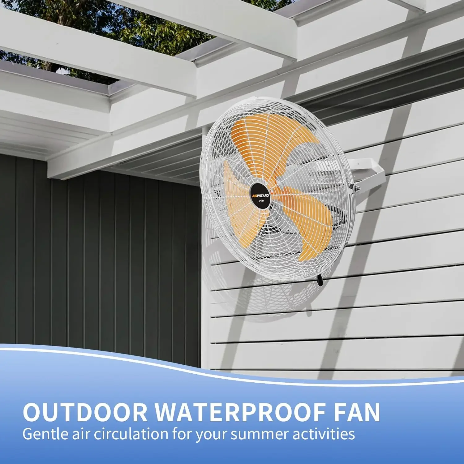 Outdoor Wall Fan, 5200 CFM Waterproof Wall Mounted Fan Industrial Grade Metal Outdoor Fans, 3 Speeds, Adjustable Tilt, for Patio