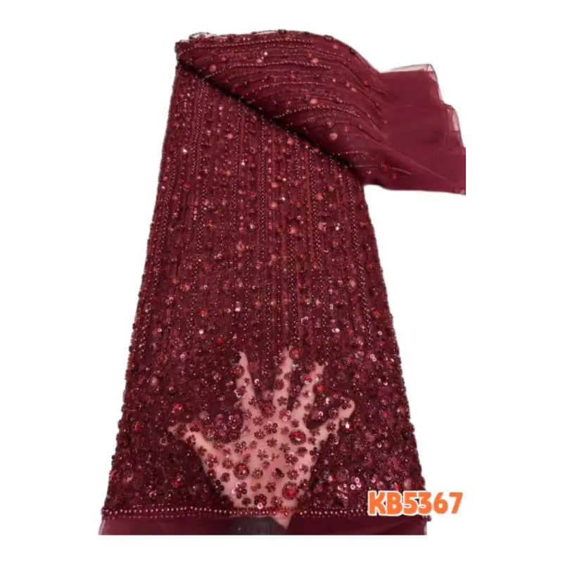 

Роскошная африканская ткань из сетки с бисером и пайетками 2026: Золотое французское сетчатое кружево с нигерийской вышивкой пайетками для шитья KB5367