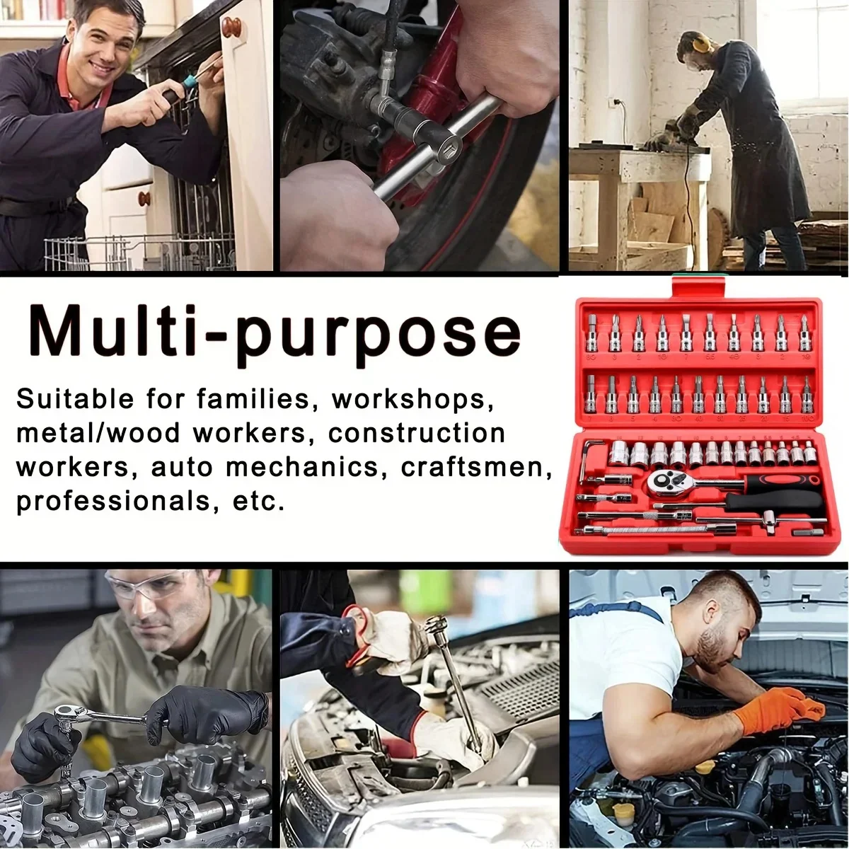 46 قطعة مجموعة إصلاح السيارات اسئلة وجع الأدوات ، صيانة السيارات مركبة محمولة المقبس إصلاح مجموعة أدوات طقم تصليح السيارات #3