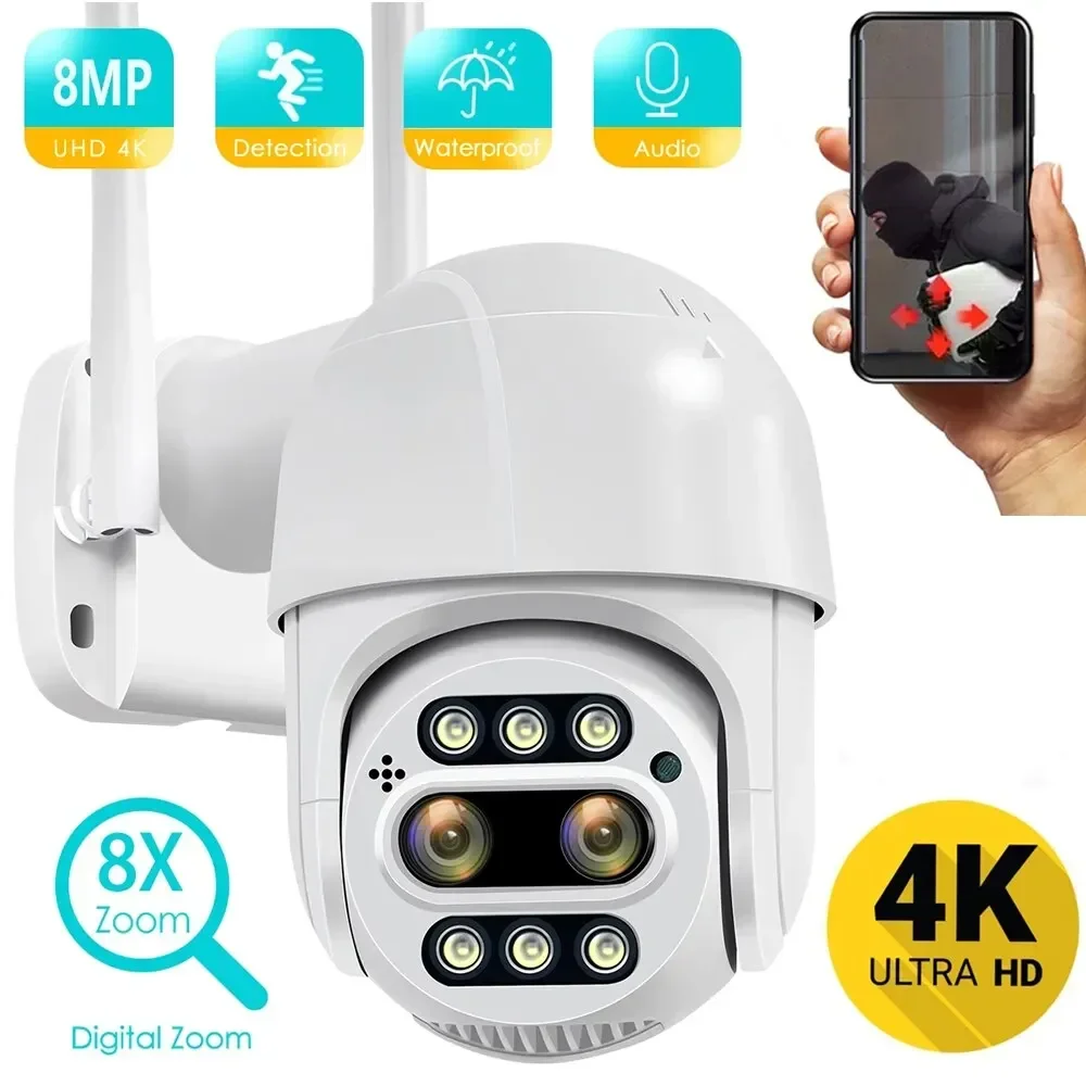 

8MP 4MP 4K PTZ IP Camera Dual Lens Human Detect CCTV Cam Outdoor CCTV Wifi Video Recorder Security Surveillance Camera Monitor