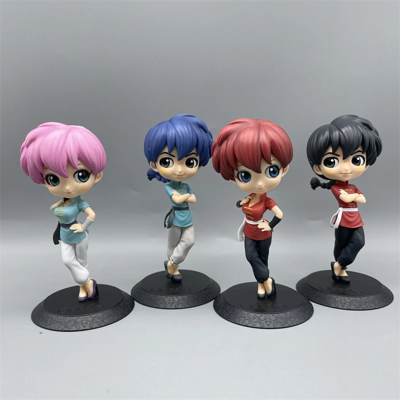 Bandai Original Q posket  らんま1/2 Anime Figure 14Cm Ranma Redhead Pink hair Action Figure Model Toys For Kids Gift Collectible