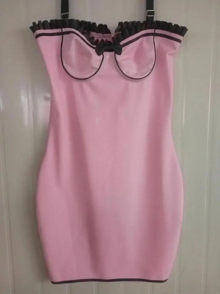 

100% резиновое платье из латекса Gummi Sexy Schlinge Mini Kleid Rosa Cosplay Clubwear0.4mm