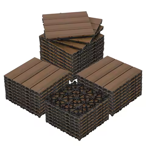 18pcs Co-Extruded Wood Plastic Interlocking Deck Tiles 12"x12" Patio Floor Decking Tiles Interlocking Deck Tiles