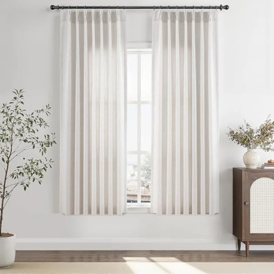 

Бежево-белые плиссированные шторы (2 панели) для гостиной и спальни, полупрозрачные, в стиле бохо, нейтральные, с плиссировкой, с подхватами.