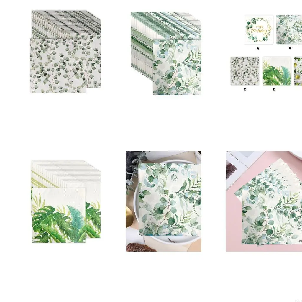 

97QD Пакет из 20 элегантных эвкалиптов печатных бумажных салфетки для свадебных банкетов садовые вечеринки