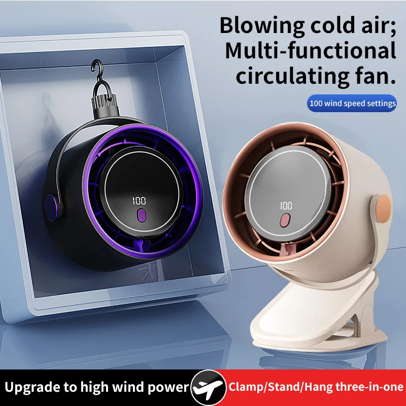 Novo ventilador turbo Wukong Turbo de 100 velocidades e alta potência, cai 26 ° C em 3 segundos, silencioso para uso doméstico, ideal para dormitórios e camping