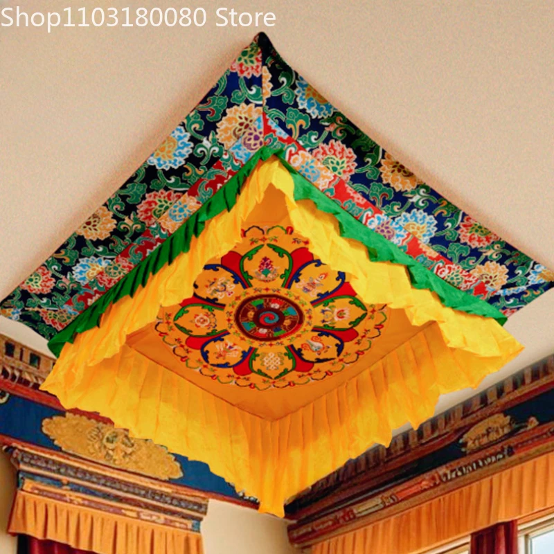 100cm Tibetan Hang Eight Auspicious Suspended Ceiling Curtain Canopy Buddha's top cover Hotel Temple decor