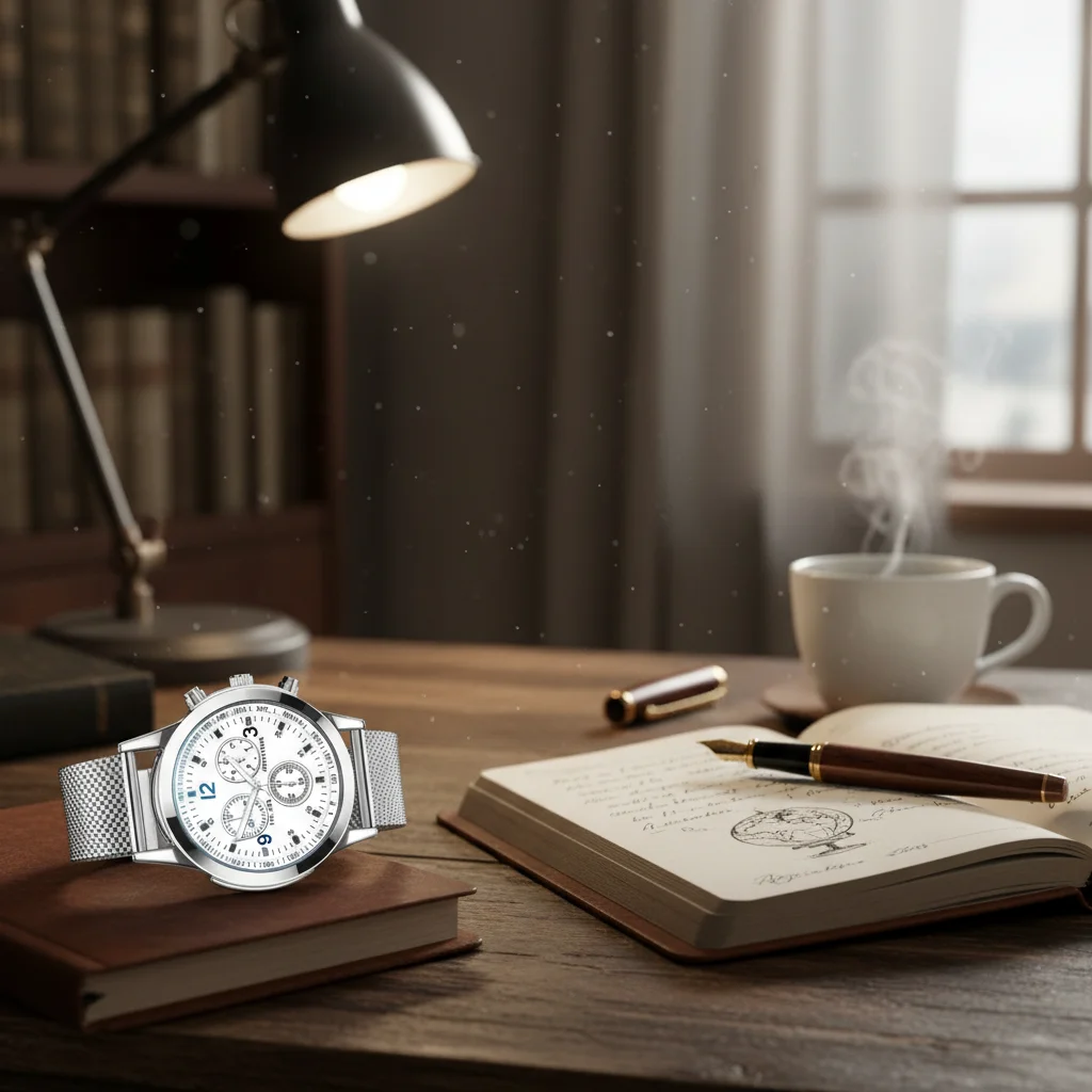 Men Watch Blue Light Glass Three-Eye Design Stainless Steel Strap Waterproof
