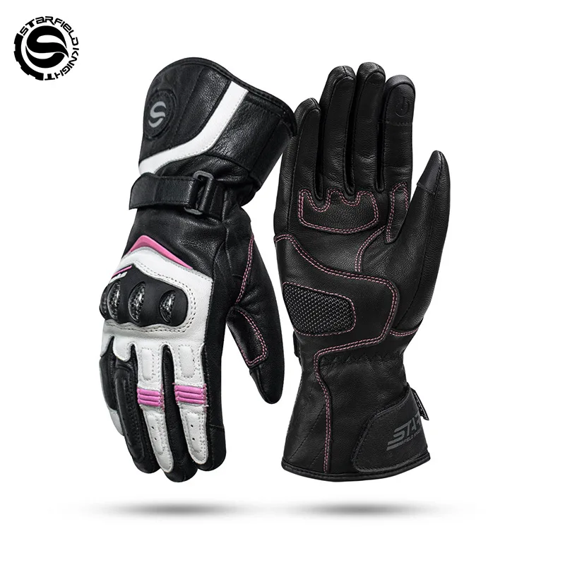 STAR FIELD KNIGHT SKG-557 Women Electric Heated Motorcycle Gloves Sheepskin Touchscreen 3 Heat Settings Winter Riding Gear