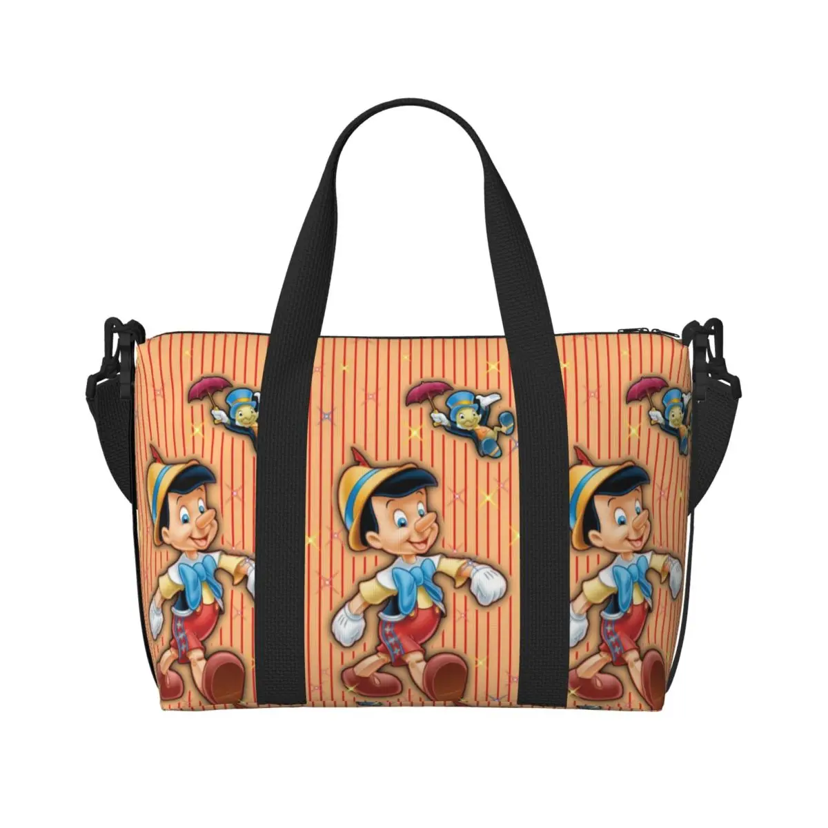 

Custom Cartoon P-Pinocchio Beach Tote Bag for Women Extra Large Gym Carry On Travel Shopping Bags