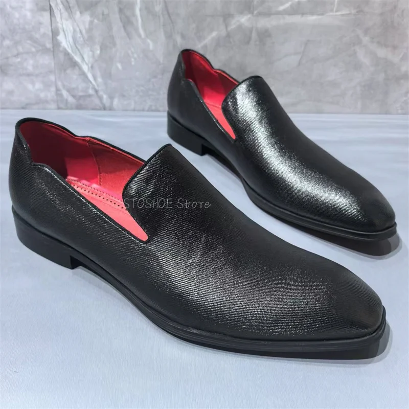 Black Genuine Leather Men's Dress Shoes Elegant Pointed Toe Loafers Comfortable Casual Business Formal Shoes Big Male Size 48