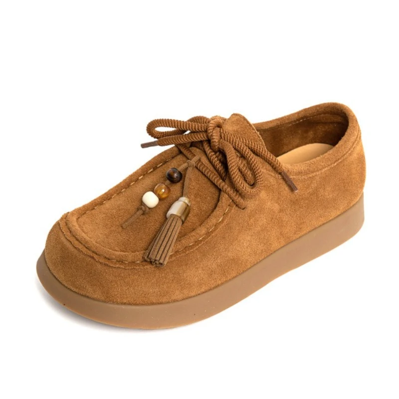 

Коровья замша, повседневная обувь в стиле ретро для женщин, однотонная модная новая дизайнерская обувь, женская весенне-осенняя женская обувь на плоской подошве высокого качества