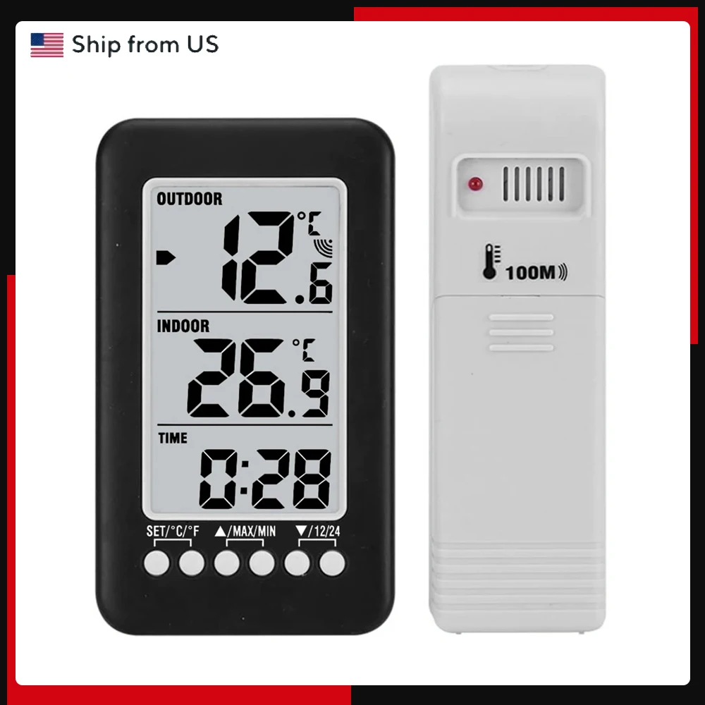 

LCD Digital Timer Wireless Indoor/Outdoor Thermometer Clock Temperature Meter With Transmitter ℃/℉ Temperature Digital Clock