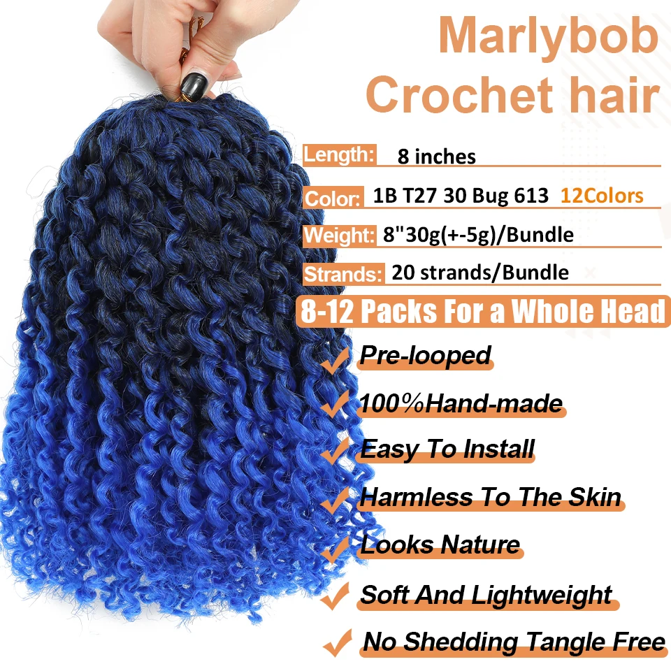 Short Marlybob Crochet Braids Hair Kinky Curly Synthetic Hair Passion Twist Marlybob Kinky Curly Crochet Hair for Black Women