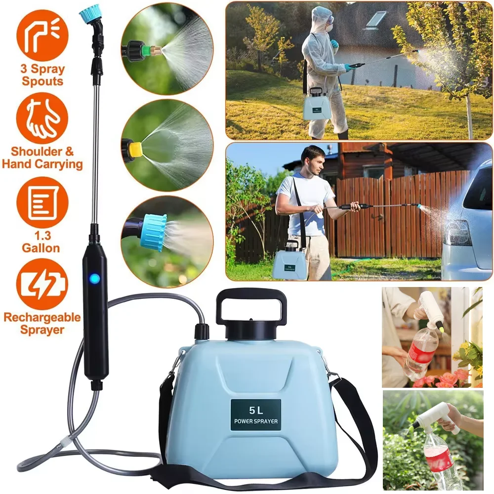

Садовый разбрызгиватель, перезаряжаемый ручной распылитель 5 л с USB, 2 режима, телескопическая ручка с плечевым ремнем, для полива сада