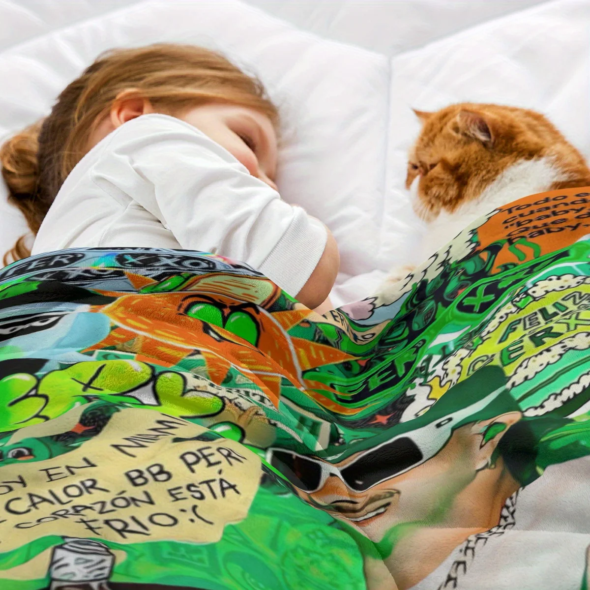Customize ZLIENSZUS Ferxxo Feid Singer Graphic Print Flannel Blanket - A4 Size, Vibrant Mixed Colors, All-Season Soft Warmth for