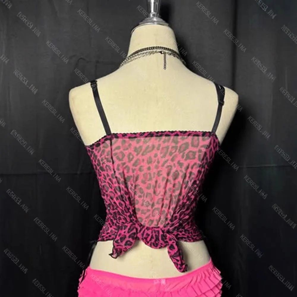 Y2K ゴス スパイスガールズ セクシー ピュア デザイア ベスト レオパード柄 新作 スリングタンク 不規則レース パッチワーク スリム トレンド ホットTシャツ