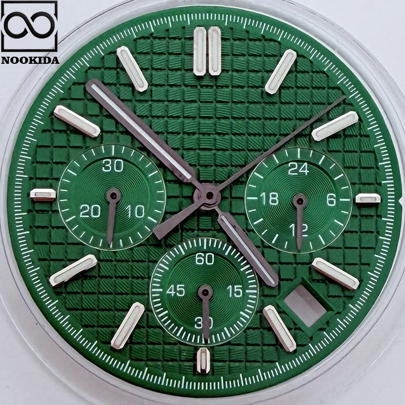 NOOKIDA 31,8 мм зеленые светящиеся кварцевые часы VK63, черный, белый цвет, ремешок с циферблатом, подходит для VK63, модифицированные детали механизма