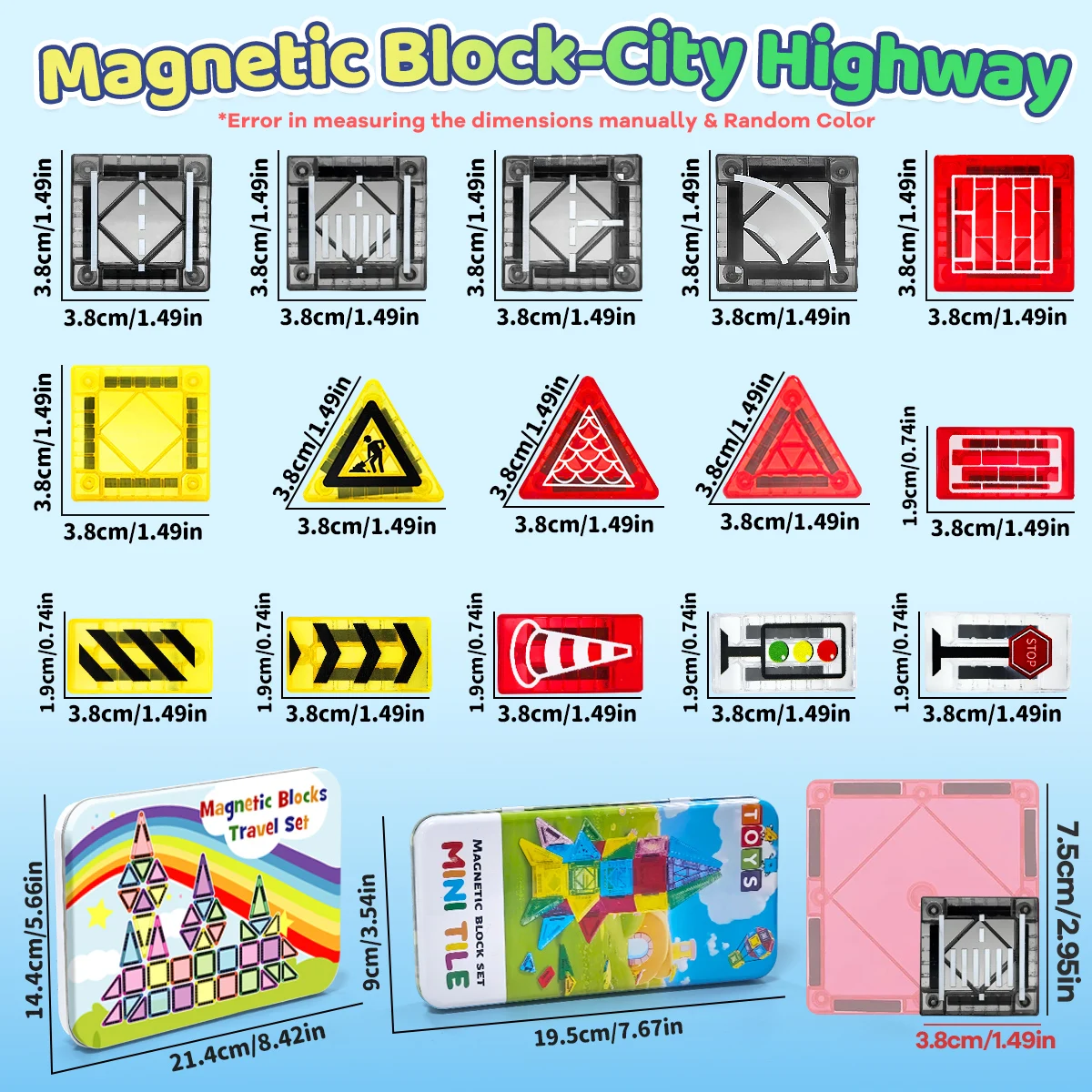 Ensemble de Construction de route magnétique, jouets pour enfants, blocs de Construction magnétiques, jouets éducatifs Montessori avec boîte en fer, 32/64 pièces