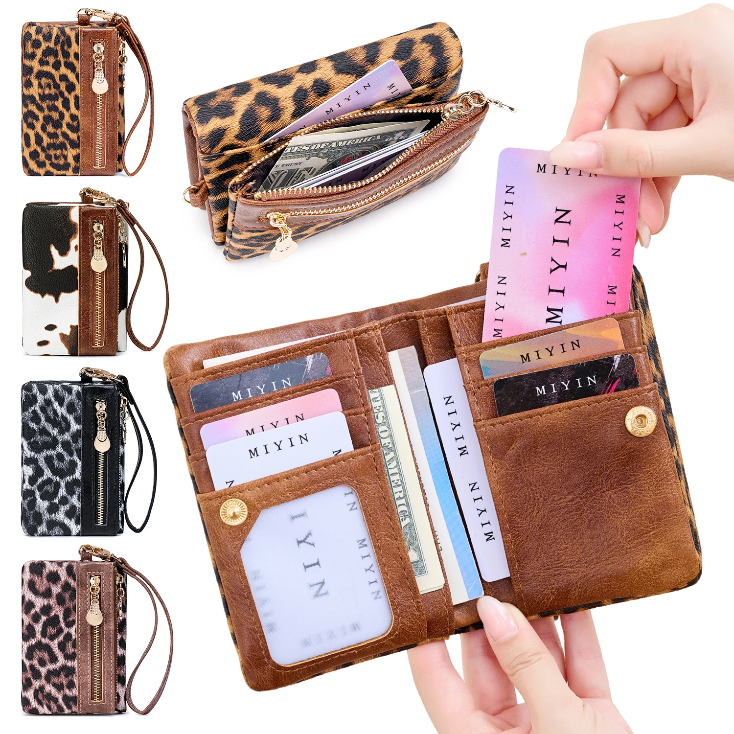 Stylish Retro Women's Wallet PU Leather Bi-fold Zipper Pocket Wallet ID Card Window Card Holder Coin Purse Wristband Wallet