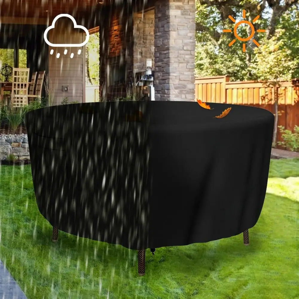 Прочный круглый чехол для патио 84, водонепроницаемый чехол для обеденного стола на открытом воздухе, защита от ультрафиолета, черный