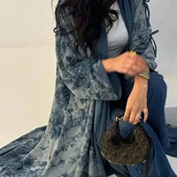 Moyen-Orient femmes cardigan ample cravate colorant Abayas décontracté caftan arabe robe Maxi à manches longues ouvert devant Jilbabs sans Hajib 1