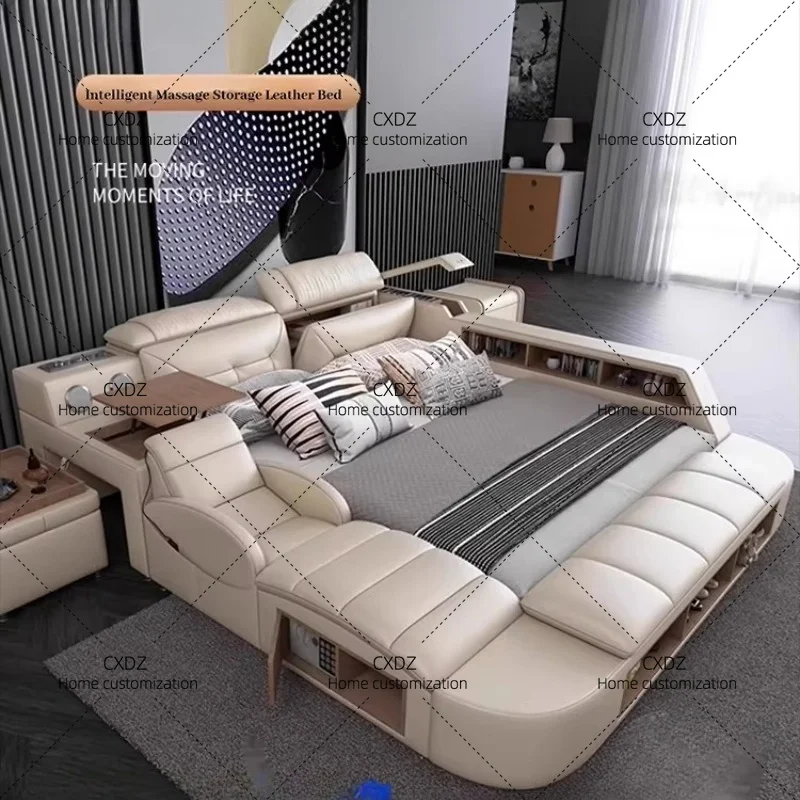 XX Simple Double Bed Massager Charge Adjustable Modern Bed Frame Electric Lit Multifonctionnel King Size Bed Set Furniture