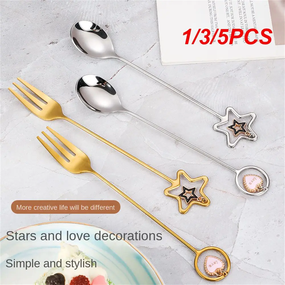 1/3/5PCS Tiny Stirring Spoons Creative Five-pointed Star Dessert Coffee Tea Mixing Stirring Teaspoon Kitchen Supplies Fruit Fork