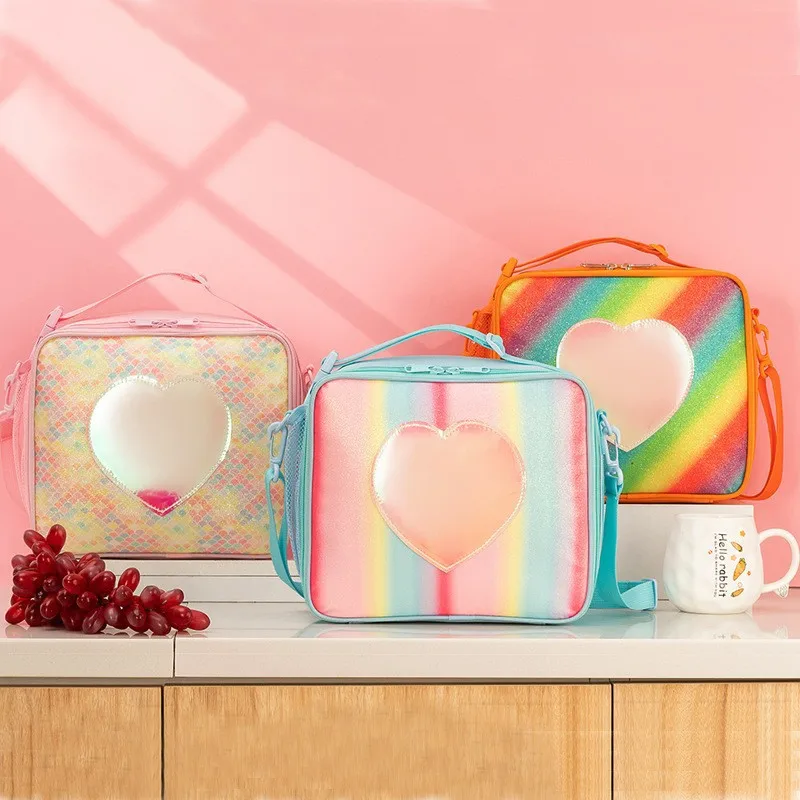 High Quality Fashion Waterproof Reverse Sequin Insulated Kids Girls Boy Lunch Box Glitter Tote Bag Cooler Picnic Pouch for Food