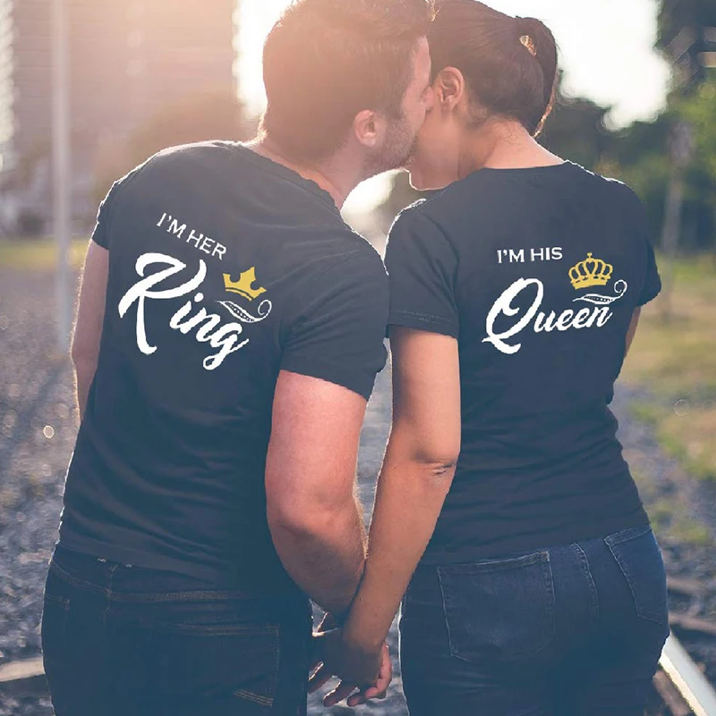 

I'm Her King I'm His Queen Funny Back Print Couple Lover T Shirts Cotton Crewneck Summer Fashion Unisex Clothes Girlfriend Gift