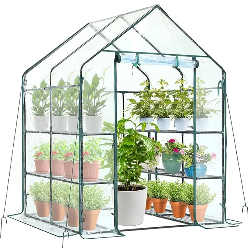 

Walk-in Greenhouse for Outdoors, Thickened PE Cover & Heavy Duty Powder-Coated Steel, w/ Zippered Mesh Door & Screen Windows