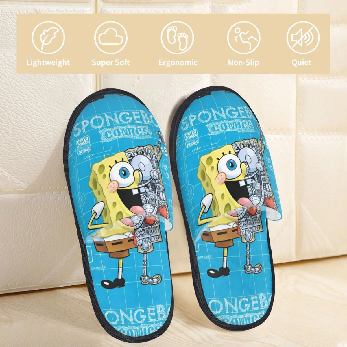 Winter Slippers SpongeBobed Cartoon Accessories Household Fur Slippers Slides Living Room Cozy Non Slip Slides