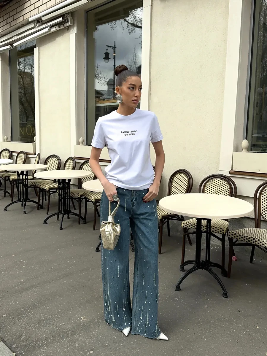 Non fa fatto per il lavoro T-shirt semplice da donna stampata T-shirt fresche estive Abbigliamento sportivo in cotone per tutti i abbinamenti Abiti comodi e casual