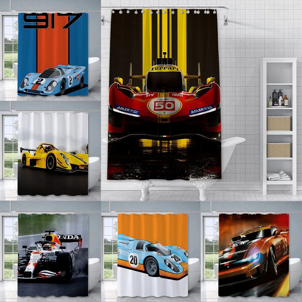 Popular motor sports racing car Shower Curtain Waterproof Polyester Fabric Bath Curtains Home Bathroom Decor Curtain With Hook