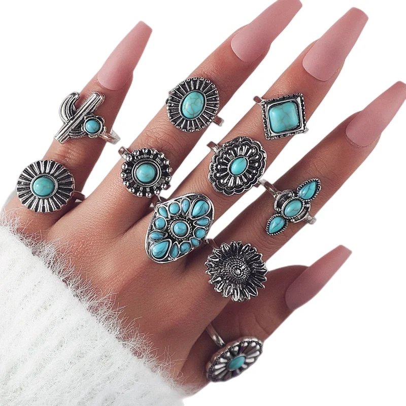 30pcs/100pcs/Lot New Design Mix Style Bohemia Finger Rings For Women Gothic Vintage Fake Opal Stone Jewelry Wedding Party Girls