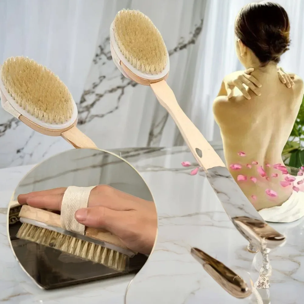 1Pc Wooden Detachable Long Handle Shower Body Brush Bathroom Wash Brushes Bathing Massager Back Exfoliating Brush Bath Tools